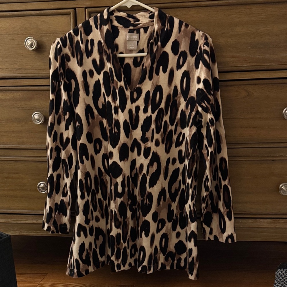 Chico's Black and Tan Animal Print Blouse